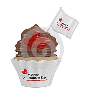 Cupcake with chocolate cream and maple leaf