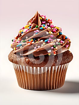Cupcake with chocolate cream and sprinkles