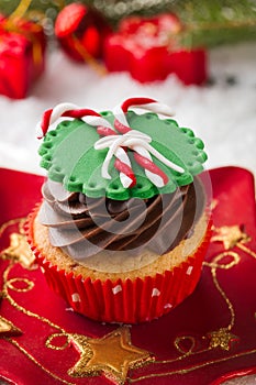 Cupcake with Christmas cane candy