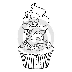 Cupcake cream fairy. Cute girl on cupcake