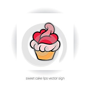 Cupcake with cream in shape of lips and tongue