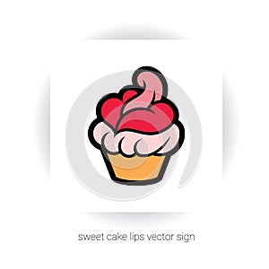 Cupcake with cream in shape of lips and tongue
