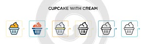 Cupcake with cream vector icon in 6 different modern styles. Black, two colored cupcake with cream icons designed in filled,