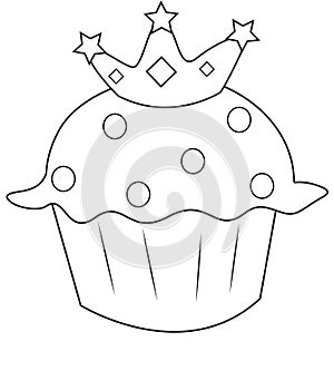 Cupcake with a crown coloring page