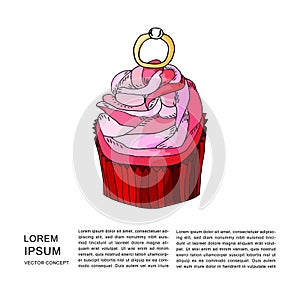 Cupcake with diamond ring and text frame