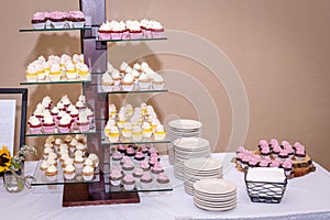 Cupcake display with frosting at a wedding reception
