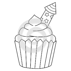 Cupcake with Fireworks Isolated Coloring Page