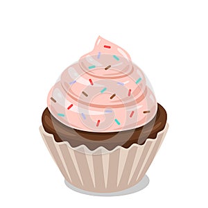 Cupcake with frosting and colored sugar. Vector clipart