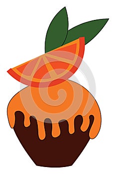 Cupcake garnished with an orange pie vector or color illustration