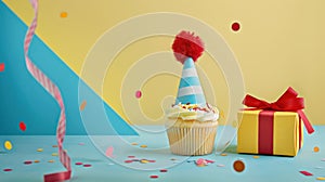 The cupcake and gift box. AI generated