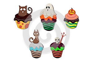 Halloween Cupcake Illustration Vector Set 1