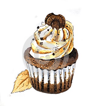Cupcake hand sketch on white