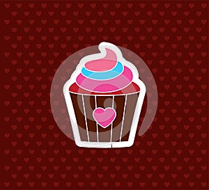 Cupcake with Heart. Valentine`s Day Icon. Love Vector Illustration