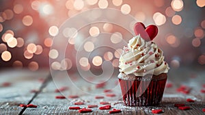 Cupcake with a heart for Valentine's Day. Selective focus.