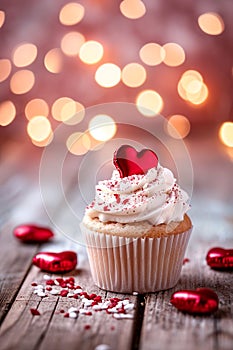 Cupcake with a heart for Valentine's Day. Selective focus.