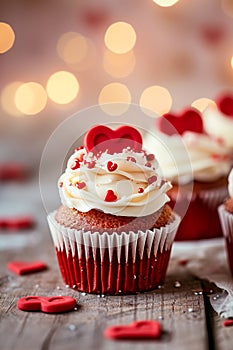 Cupcake with a heart for Valentine's Day. Selective focus.