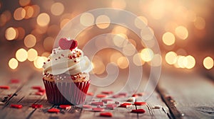 Cupcake with a heart for Valentine's Day. Selective focus.