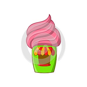 Cupcake house icon, cartoon style