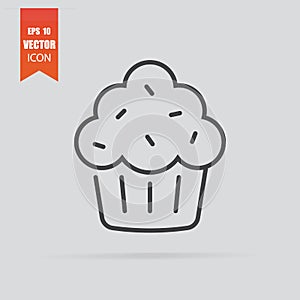 Cupcake icon in flat style isolated on grey background