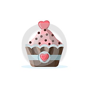 Cupcake icon with hearts decoration. Valentine sweet dessert