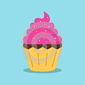 Cupcake icon, sweet cupcake with cream and candys, vector, illustration