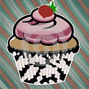 Cupcake icon. Version cupcake vector icon on colored background. Small cake