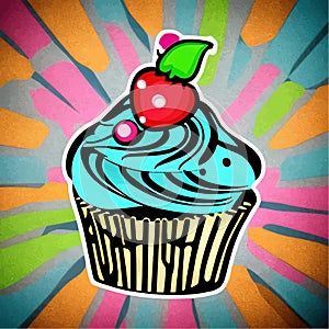 Cupcake icon. Version cupcake vector icon on colored background. Small cake