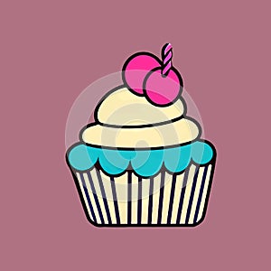 Cupcake icon. Version cupcake vector icon on colored background. Small cake