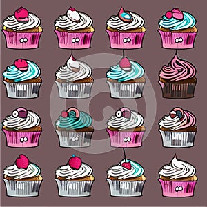 Cupcake icon. Version cupcake vector icon on colored background. Small cake