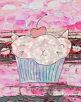 Cupcake Kittt Abstract Whimsical Illustration