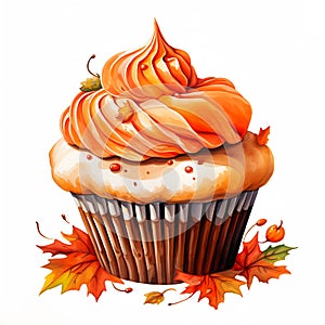 Cupcake with Orange Frosting, Leaves, and Sticker Listing for Oc