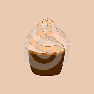 Cupcake pastry icon. Creamy dessert isolated on light beige background. Bakery design logo. Sweets shop symbol template. Vector