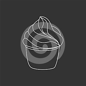 Cupcake pastry isolated icon. Line art style creamy dessert isolated on gray background. Bakery design logo. Sweets shop symbol