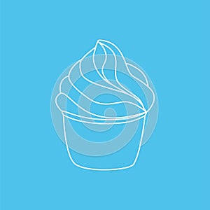 Cupcake pastry isolated icon. Line art style creamy dessert isolated on light blue background. Bakery design logo. Sweets shop