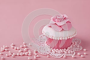 Cupcake with pink flowers
