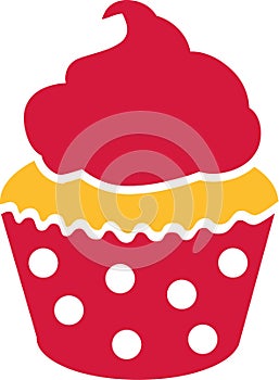 Cupcake with red cream and dots