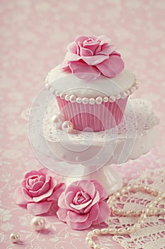 Cupcake with rose flower