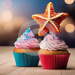 A cupcake shaped like a starfish, with colorful frosting arms2 photo