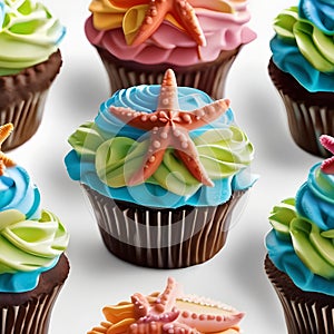 A cupcake shaped like a starfish, with colorful frosting arms1 photo