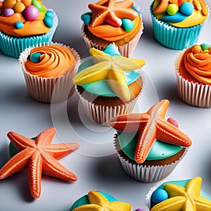 A cupcake shaped like a starfish, with colorful frosting arms5 photo