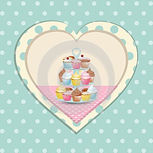 Cupcake stand and polka dot heart