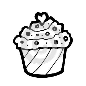 Cupcake, strawberry muffin cup cake hand drawn icon illustration