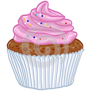 Cupcake Strawberry Pink with Sprinkles Vector Illustration Logo Design