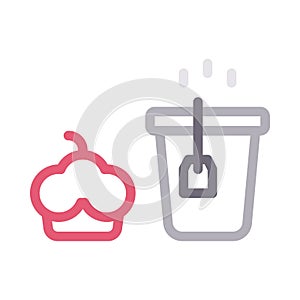 Cupcake tea vector color line icon