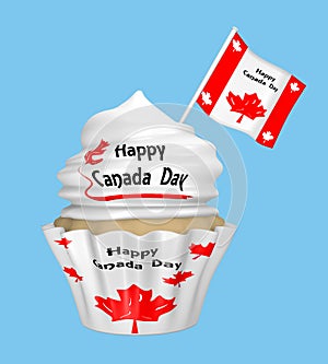 Cupcake with the text Happy Canada Day and maple leaf