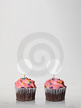 Cupcake Topper Mockup with Pink Cupcakes - Lots of Copy Space