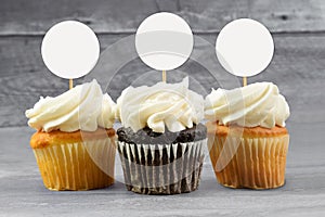 Cupcake Topper Mockup with Three Cupcakes photo