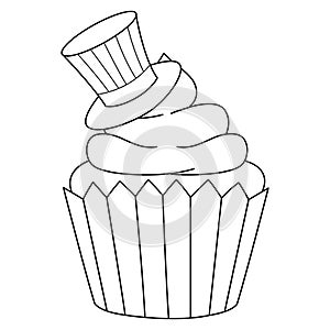 Cupcake with Uncle Sam Hat Isolated Coloring Page