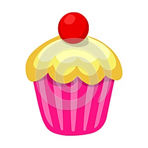 Cupcake.Vector illustration of Cupcake with cherry on top..