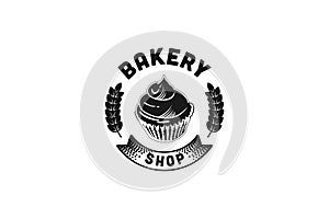 Cupcake, Vintage bakery shop Logo Designs Inspiration, Vector Illustration.
